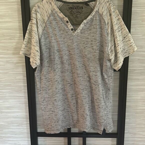 American Republic heathered Gray Henley short sleeve shirt size L - Picture 1 of 4
